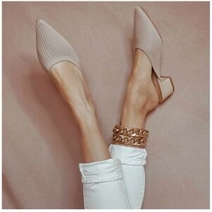New TIJN Helka Point Toe Knit Slip On Square Heeled Mules Beige Size 9